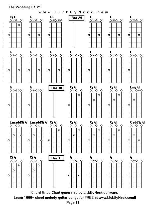 Chord Grids Chart of chord melody fingerstyle guitar song-The Wedding-EASY,generated by LickByNeck software.